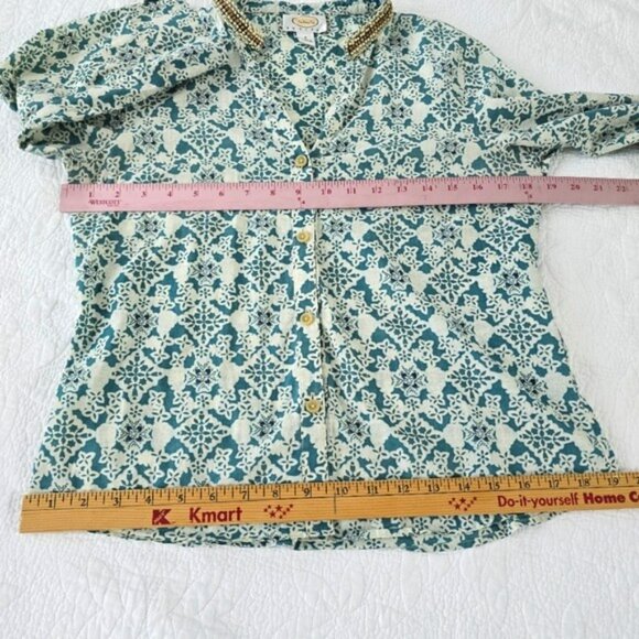 Talbots Women's Blouse Size Small Petite SP Blue Green Tropical Wood Beading - Picture 8 of 15